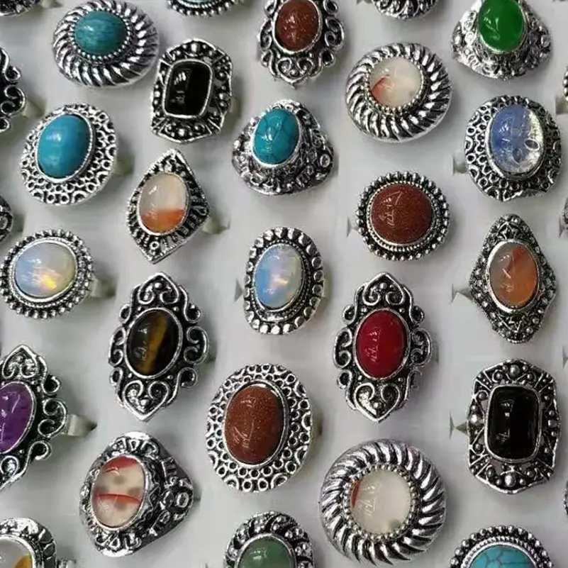 10Pcs/Lot Natural Stone Rings for Women and Men