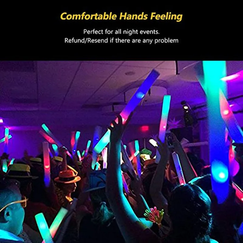 

Colorful Multi Color Sponge Glow Stick Foam Stick Concert Large Flash Stick 12pcs LED Stick Rally Flashing Light DJ Glow Wand
