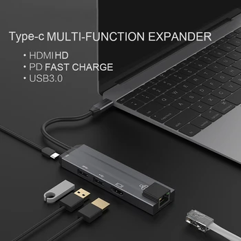 

Multi USB C HUB to HUB USB 3.0 HDMI 4K /SD/TF Card Reader/ PD charging Audio /RJ45 Adapter for MacBook Pro type c usb splitter