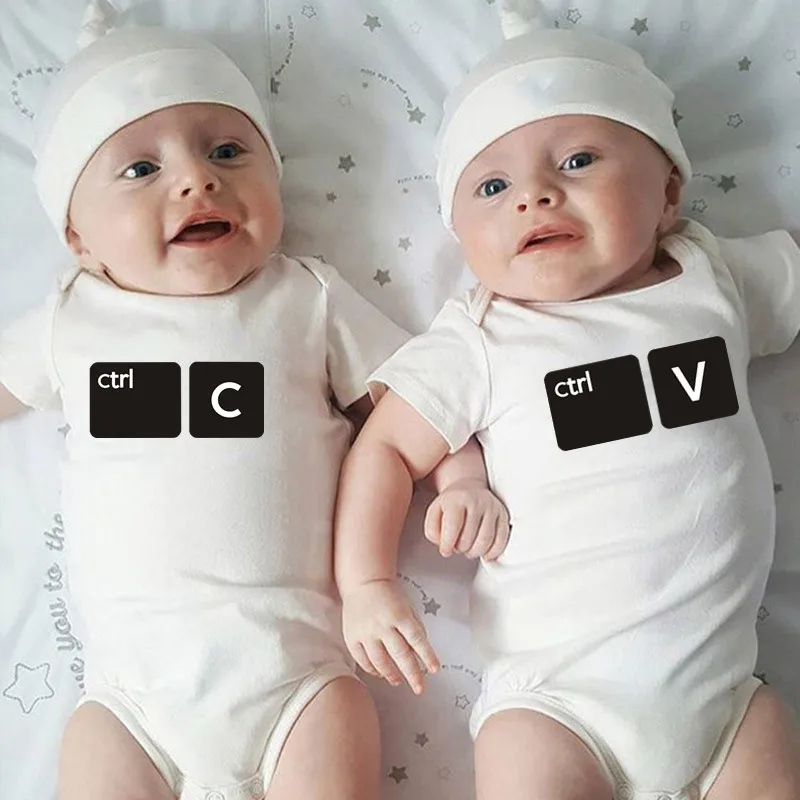 Ctrl C & V TWINS Funny Cute Control Copy Paste Baby Vest New Gender Reveal Gifts 