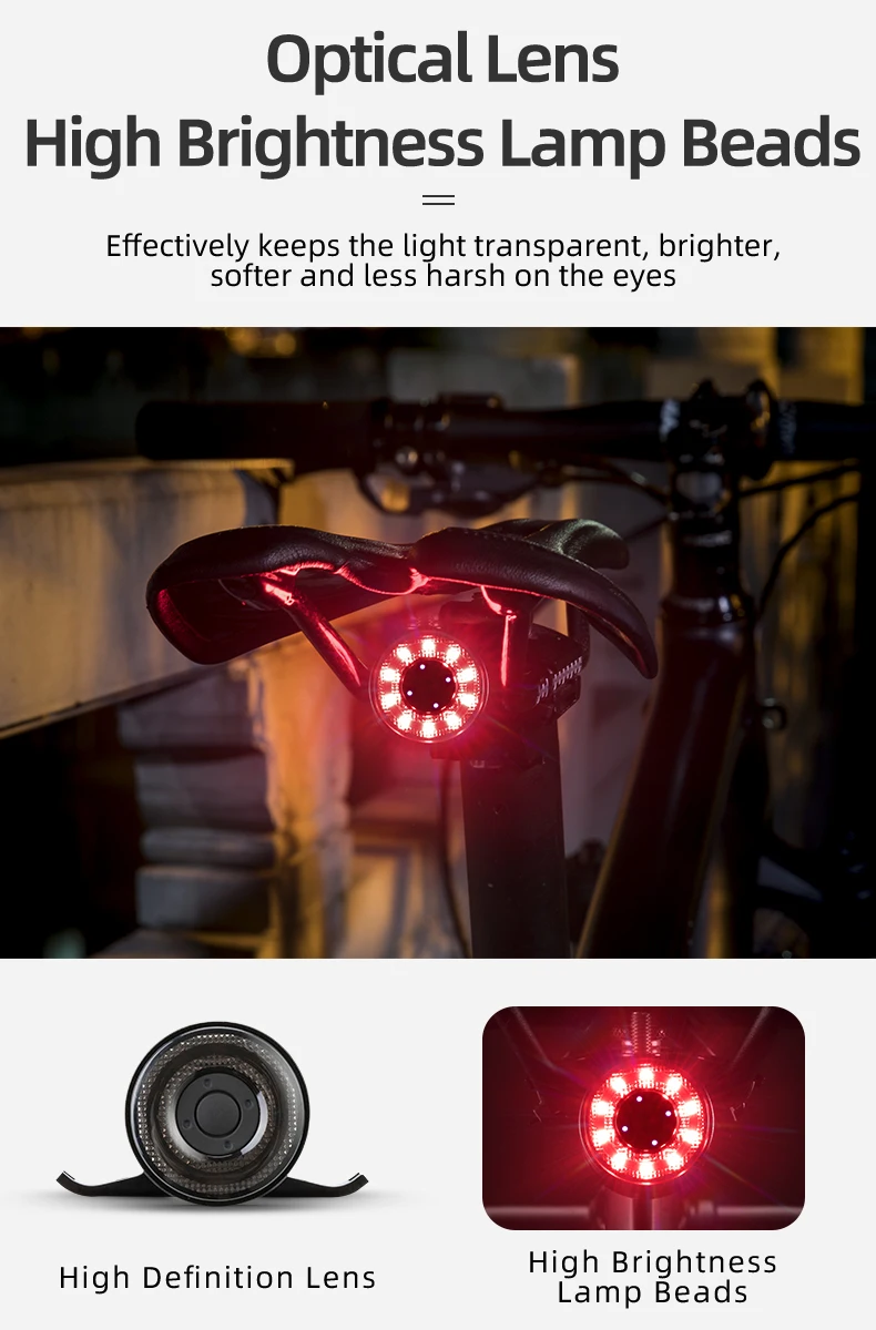 Bike Tail Light USB Charging Safety Cycling Lamp 7 Color Warning Bicycle Rear Light Rainproof Riding Accessories