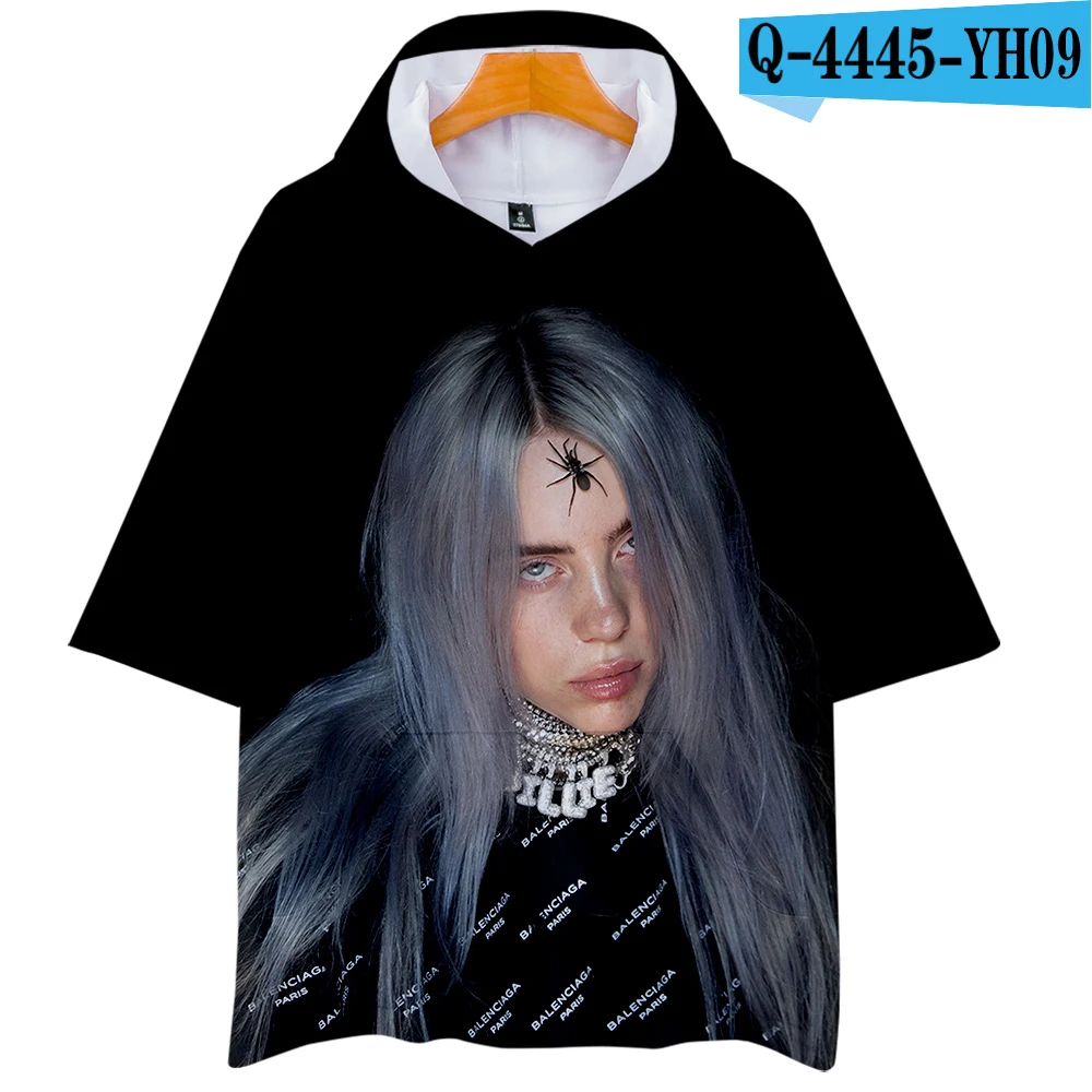 Billie Eilish 3D Футболка с принтом женская/Мужская модная свободная футболка с капюшоном Повседневная модная уличная футболка хлопковая летняя Осенняя футболка - Цвет: 3D