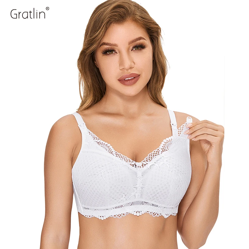 

Gratlin Lace Nursing Bra Maternity Wirefree Padded Breastfeeding Maternal Support Bralette For Pregnant Women Plus Size Sexy