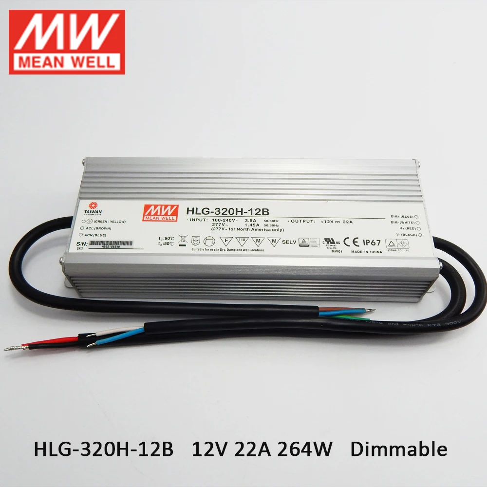 Светодиодный драйвер MEAN WELL HLG-320H-12B 12 В с регулируемой яркостью 110 В/220 переменного