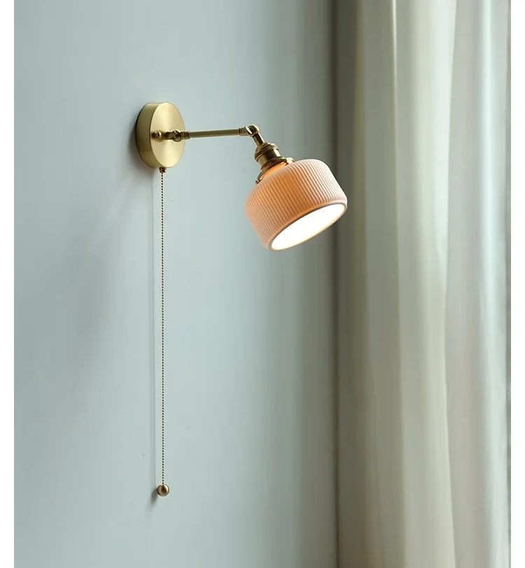 Description Picture 4 of itemIWHD Ceramic Copper Arm Wall Lamp Beside Pull Chain Switch Bedroom Bathroom Stair Japan Style Nordic Modern Wandlamp Applique