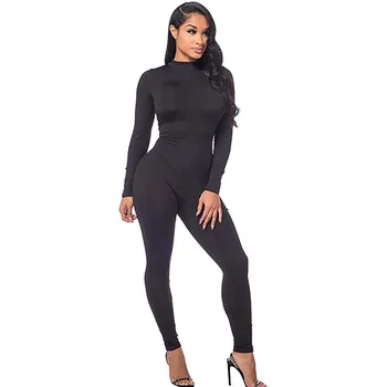 

Solid Jumpsuits for Women Stand Collar Long Sleeve Skinny Rompers Womens Jumpsuit Long Pants Sportswear Bodycon Overalls Mono