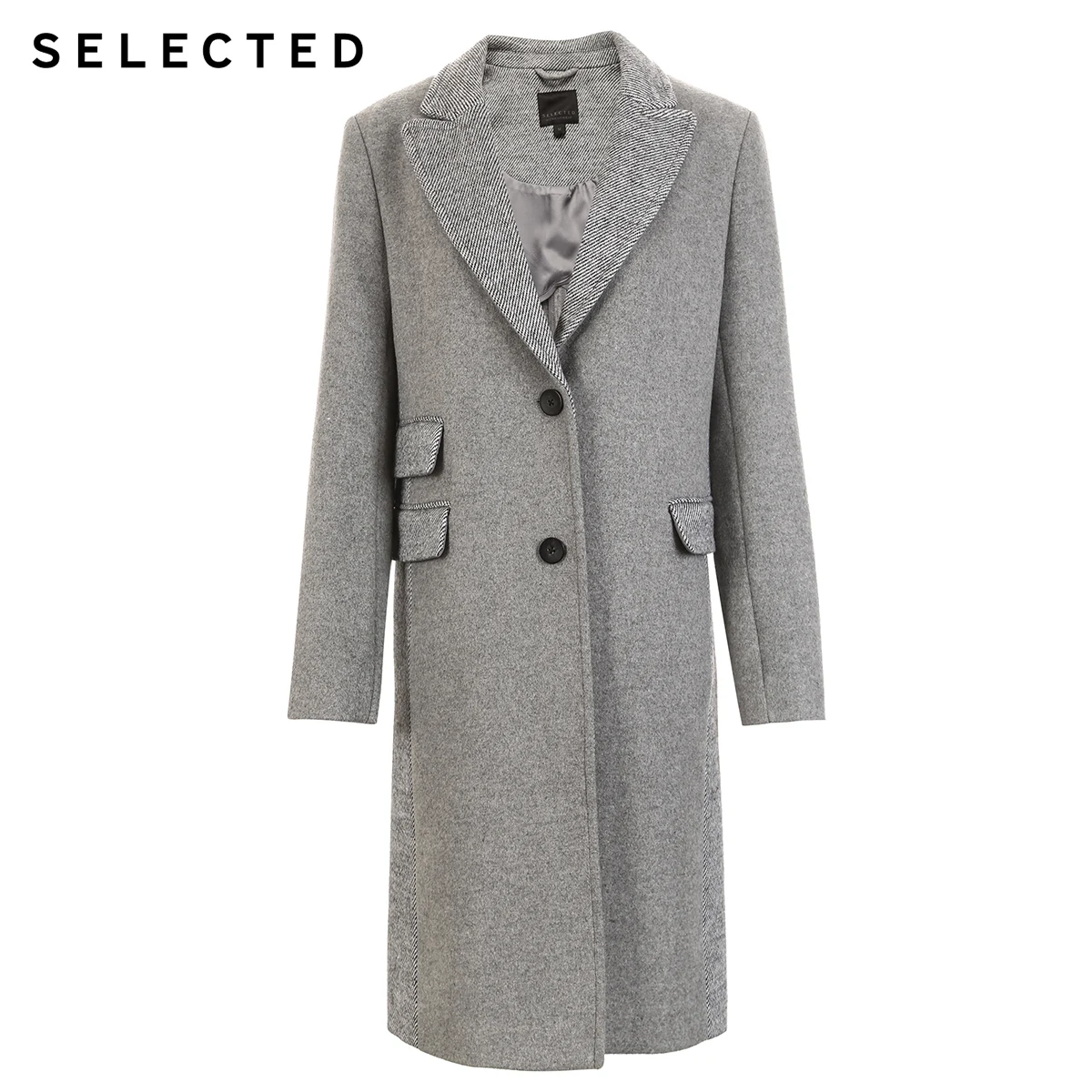 SELECTED Women's Mid-length Cotton-rich Woolen Splice Overcoat S|419127501