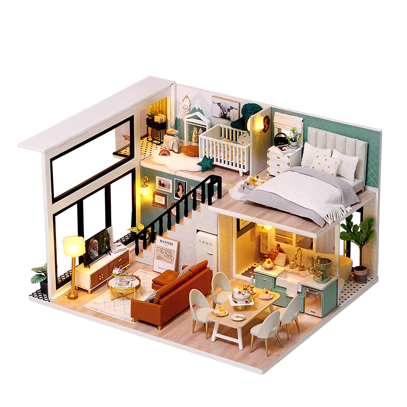 DIY 인형의 집 나무 인형 집, 가구 키트 포함 미니어처 카사 음악 LED 장난감, 어린이 생일 선물, L031