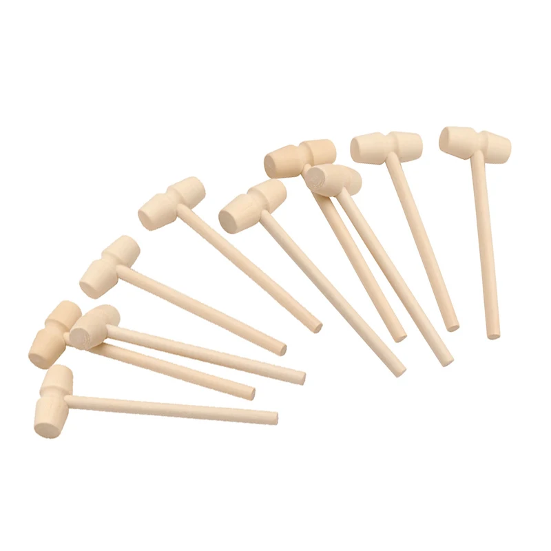 10Pcs Wooden Hammer Flat Head Small Gavel Kids Knock Educational Toys Gift