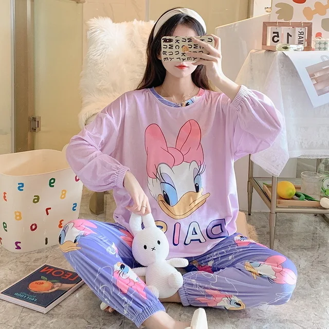 Disney-Conjunto pijamas con estampado de personajes de dibujos animados para mujer, ropa de dormir, traje de otoño, pantalones de manga larga, chándal _ - AliExpress Mobile