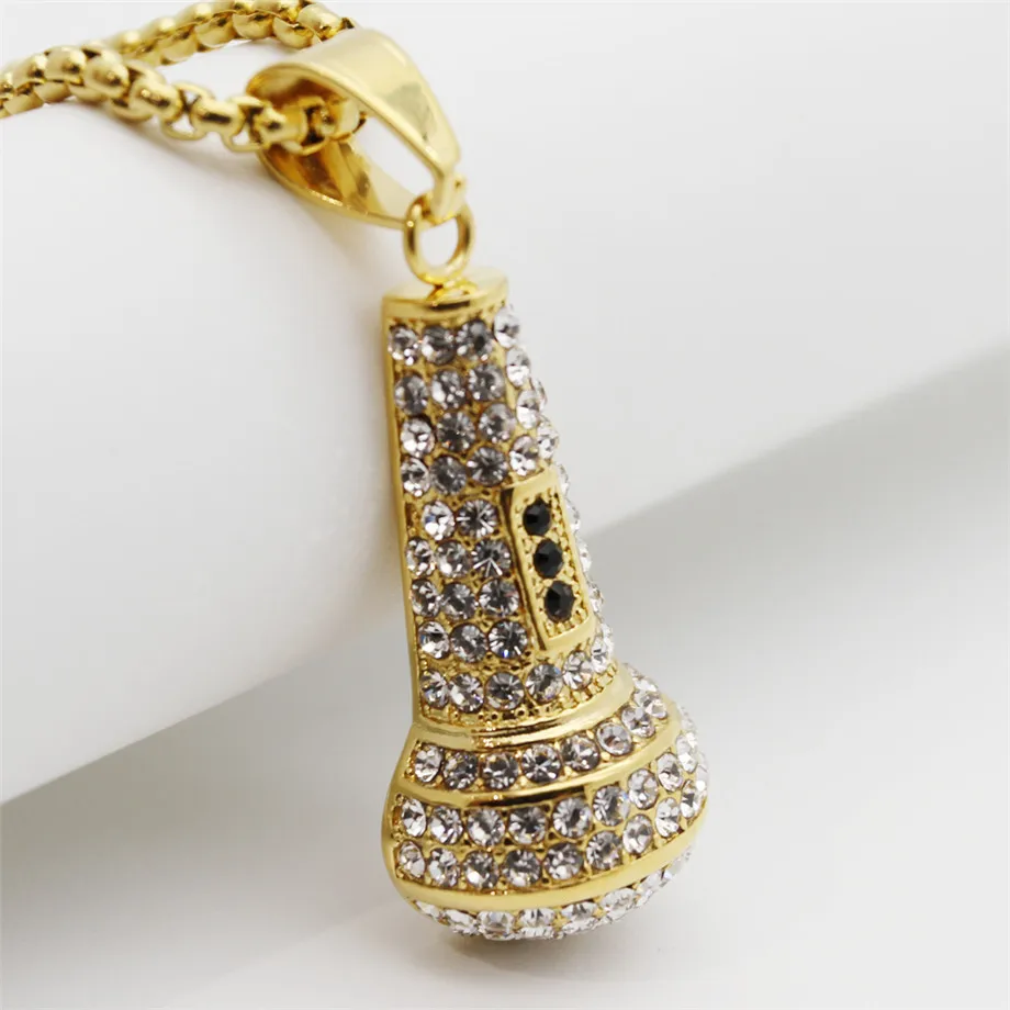 Microphone Pendant Necklace Gold Color Stainless Steel Music Jewelry