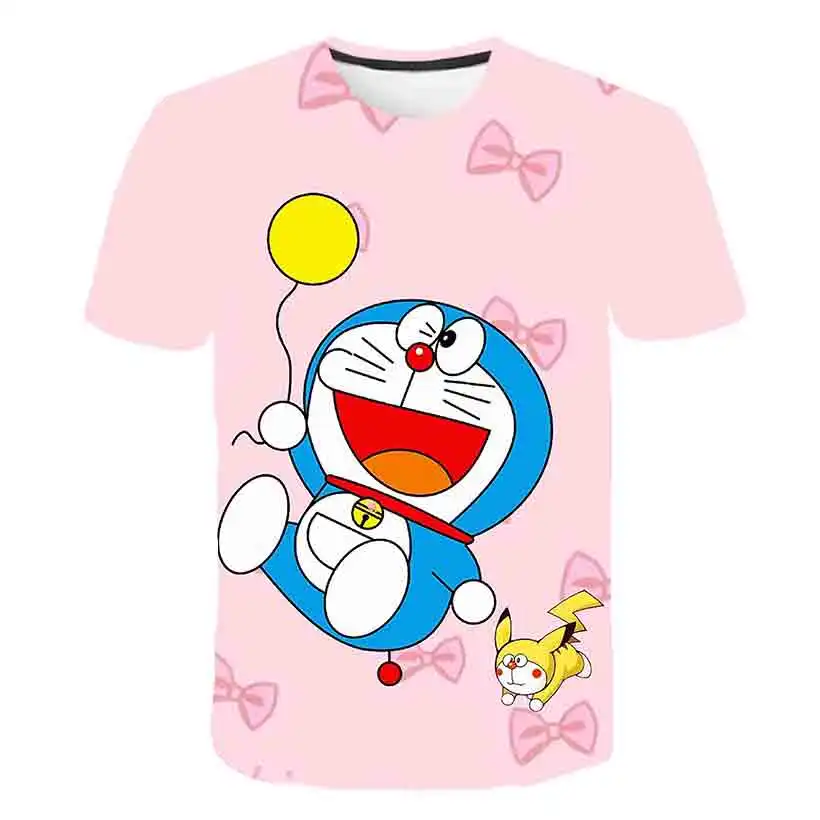 Футболка с 3D принтом Doraemon Детская цельная одежда для маленьких девочек повседневные Летние Топы И Футболки