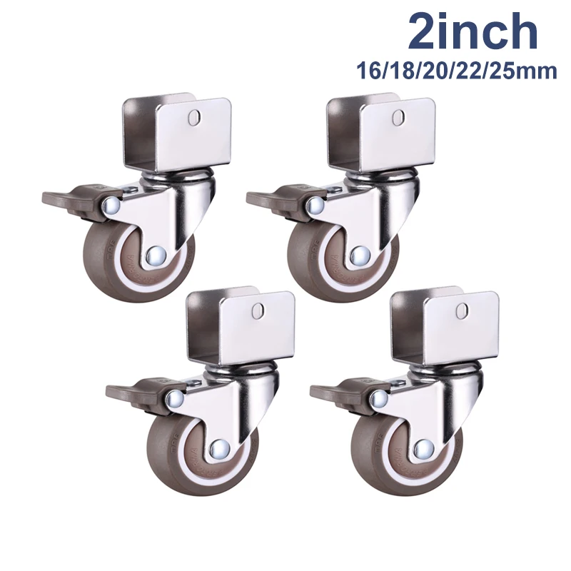 

4pcs Furniture Casters 2 inch crib Casters Cabinet Clamp with Brake Wheels Soft Rubber Swivel Caster Furniture Hardware Fittings
