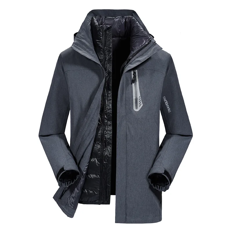 Зимний плащ куртка мужская три-в-цельный стиль плюс бархат толстый Спортивный Молодежный теплый холодный COUPLE'S куртка - Цвет: Gray