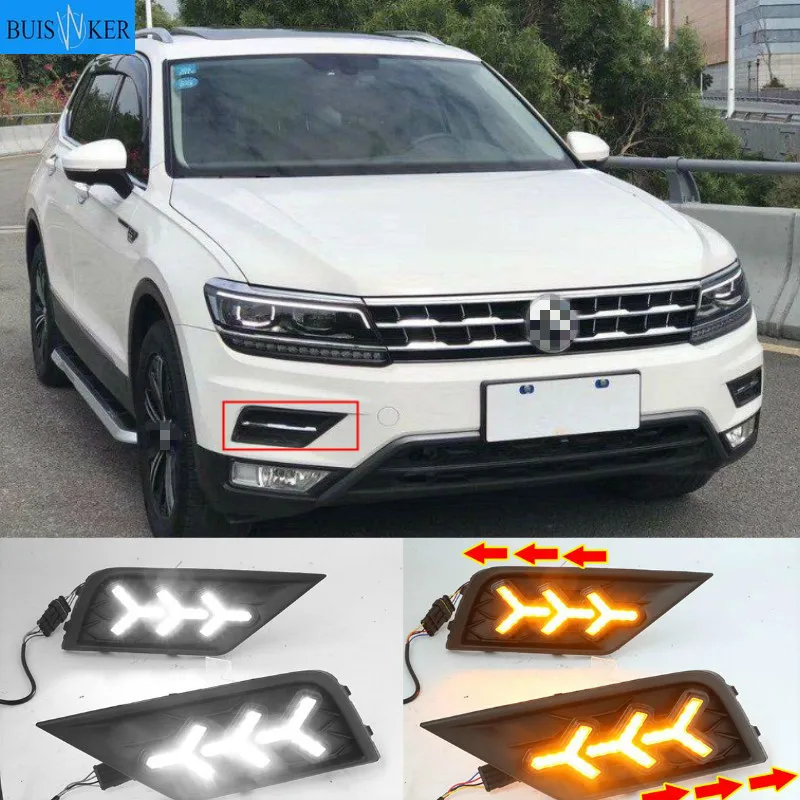 

2 шт. светильник фары для Volkswagen VW Tiguan 2017 2018 2019 DRL дневные ходовые огни с желтым указателем поворота противотуманная фара