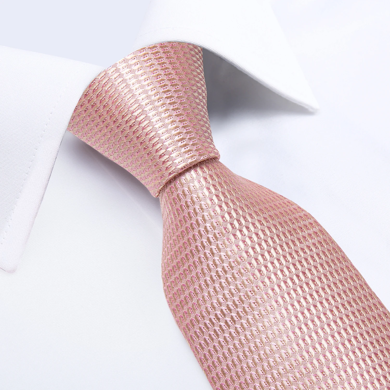 Men Tie Solid Pink Color Formal Wedding Necktie Silk Jacquard Woven Tie Handkerchief Cufflinks For Men Business Suit