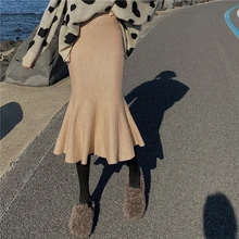 Deivor стиль; Новинка; в стиле ретро; в вязаная юбка, юбка-пачка в западном стиле юбка с высокой талией и юбкой в виде рыбьего хвоста