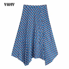 Высокая талия женская синяя плиссированная юбка zoravicky шикарная Женская Повседневная миди Сплит юбка Женская Осенняя винтажная faldas mujer moda