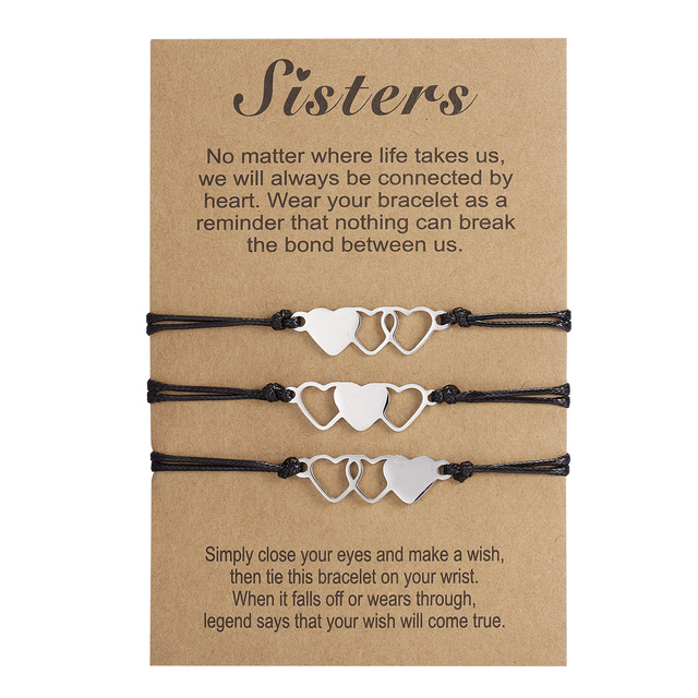 Day Bracelet 2Pairs/Set Stainless Steel Hollow Butterfly Heart Pendant Adjustable Rope Chain Bracelets For Mom