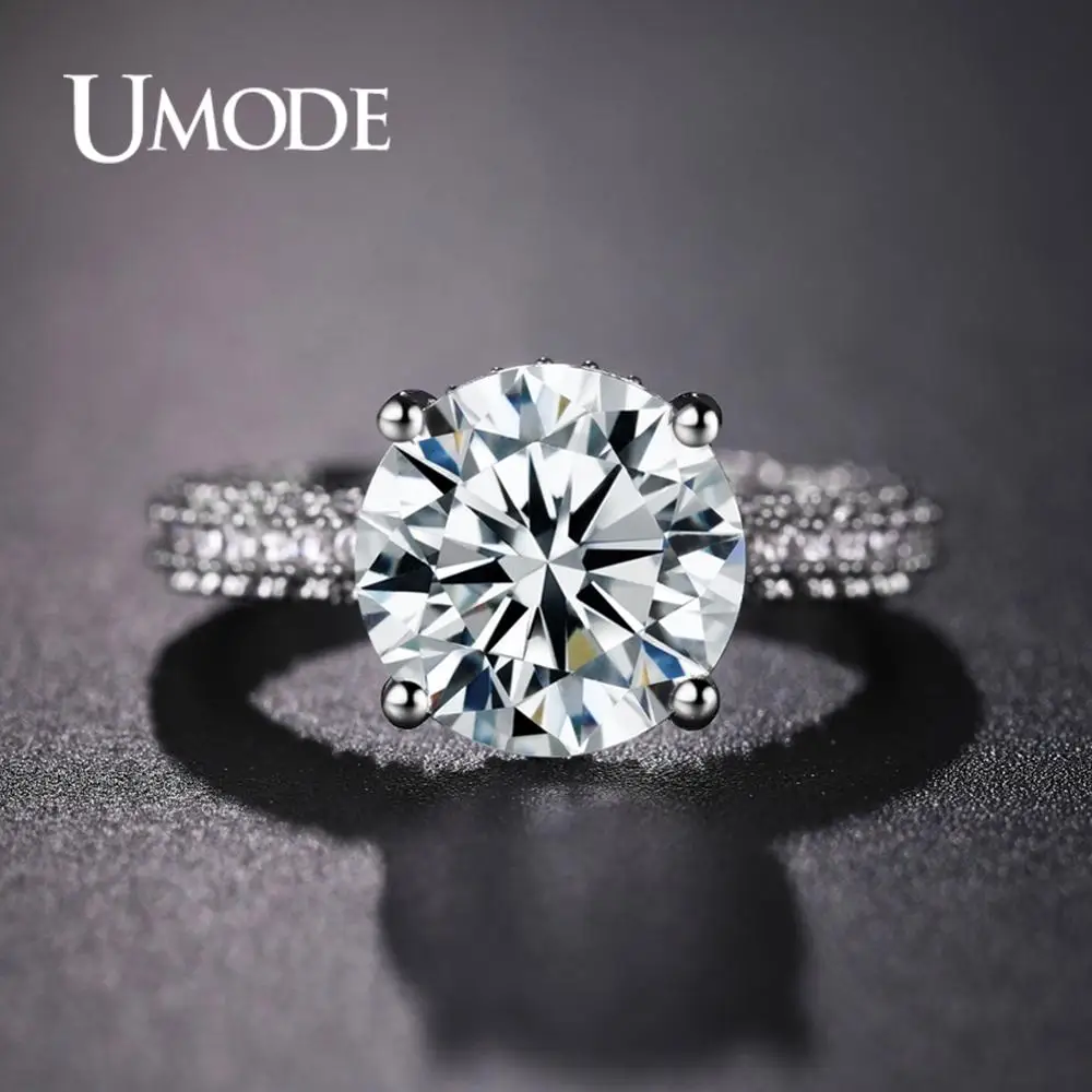 

UMODE Jewelry 2019 White Gold Round Oval Zircon Eternity Rings for Women Paved CZ Wedding Ring Band Jewelry Girls Gifts AUR0574A