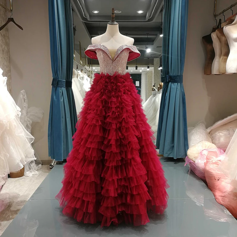 SSYFashion/Новое роскошное вечернее платье с вырезом лодочкой, длина до пола, многослойное нарядное платье, пышное с оборками, бальное платье на заказ, Vestido De Noche