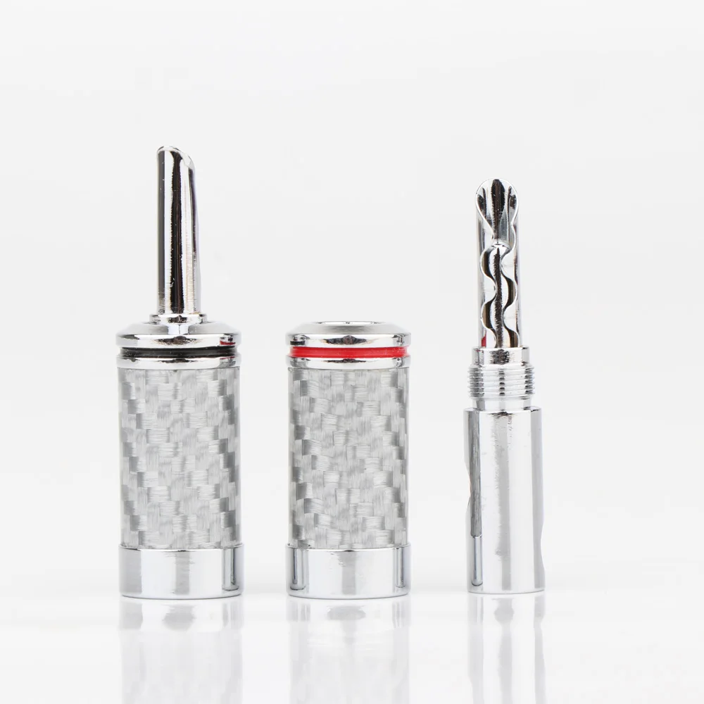 BA1406 Preffair Schwarz/Weiß Carbon Faser Reinem Kupfer Rhodiniert Bananen Stecker Mit Zähne hifi Audio Lautsprecher Kabel Stecker – Detail 4