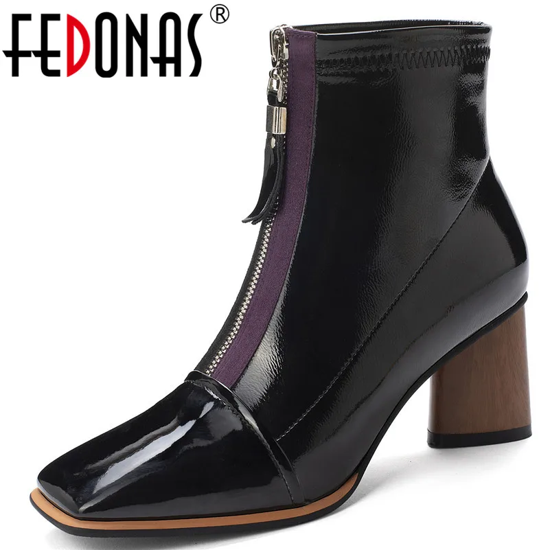 Женские ботинки-Челси FEDONAS зимние ботинки из коровьей лаковой кожи на молнии