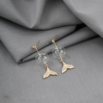 

Korean-style Fashion New Style Glass Ball Fishtail Ear Stud Women's Simple Elegant Ear Stud Cool Fresh Small Ear Stud
