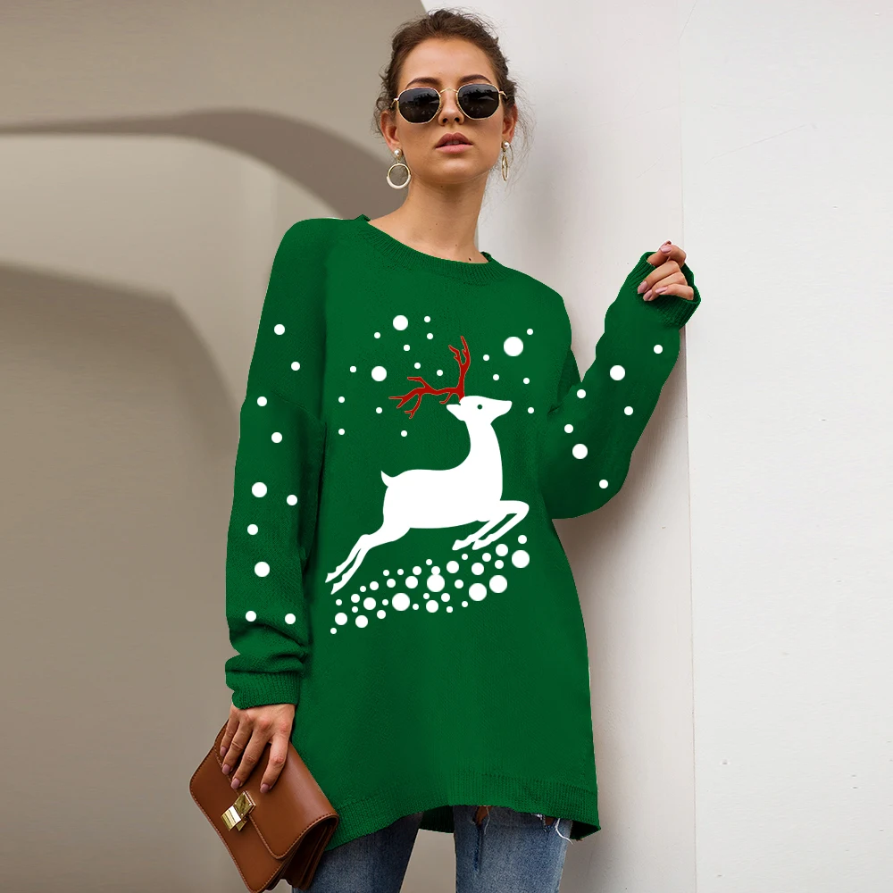 Missufe, 11 цветов, о-образный вырез, Леопардовый женский свитер, Осень-зима, пуловер, джемперы, Женский вязаный шикарный Свободный теплый свитер, Mujer - Цвет: Green Elk