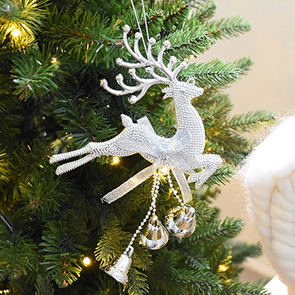 1Pcs Gold Silver Reindeer PVC Elk Christmas Tree Pendant Ornament Cute Deer with Bell DIY Christmas Decor Kids Gift