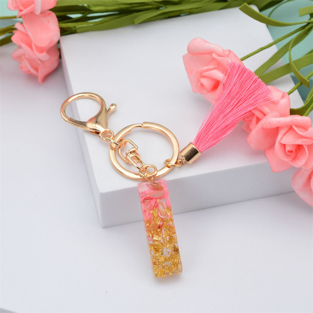 Creative Letter Alphabet Crystal Arylic Liquid Keychain Women Key Chains Ring Car Bag Tassels Pendent Charm Gift Accessory