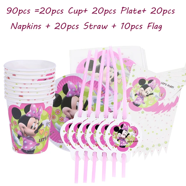 180*108 cm 1pc Minnie Mouse Theme Table Cloth for Kids Happy Birthday Party Decoration Table Cover Event Party Supplies 90pcs set