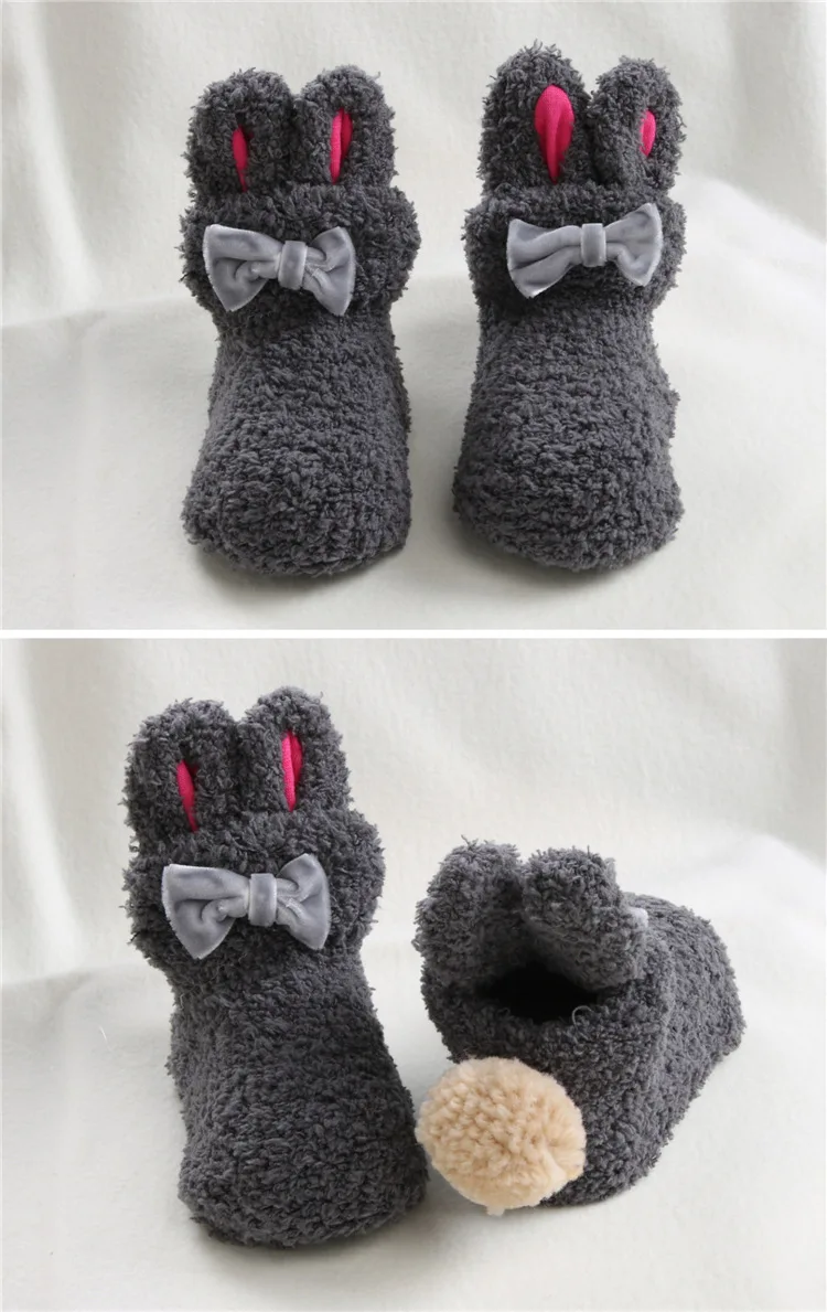 Baby Girls Bow Rabbit Modeling Socks Coral Velvet Warm Short Socks Autumn& Winter Infant CHILDREN'S Socks Floor Socks