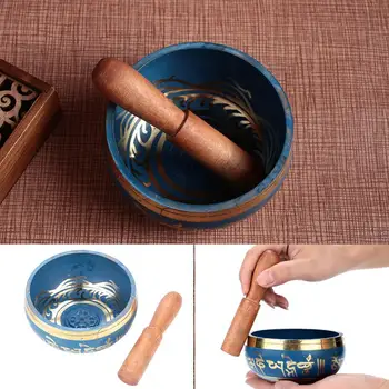 

Singing Bowl Tibetan Buddhism Gift Musical Instruments Relax 10.5cm Sky Blue Copper Bowl Chakra Meditation Soothing Sound Faith