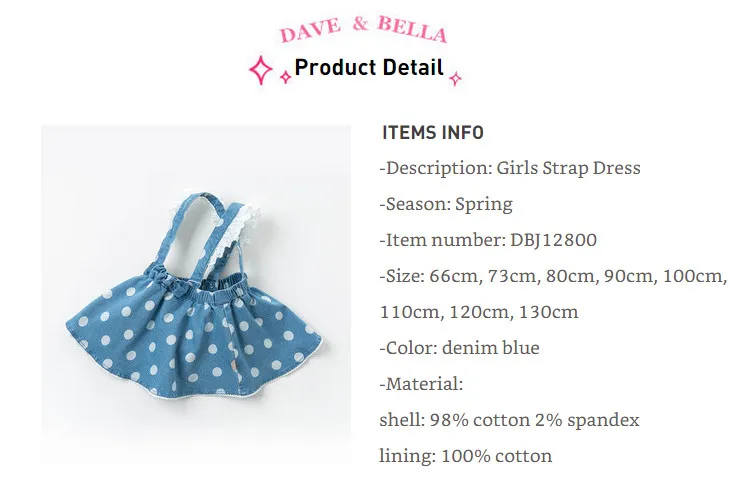 DBJ12800 dave bella/весеннее платье в горошек с бантом для маленьких девочек вечерние платья на подтяжках в стиле Лолиты одежда для малышей