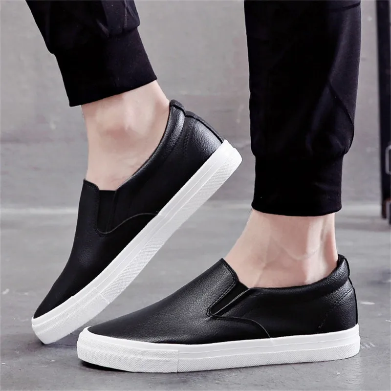 Men Slip On Casual Leather Shoes Low Top Outdoor Flats Comfortable Lazy Loafers Height Increase Shoes Man - AliExpress