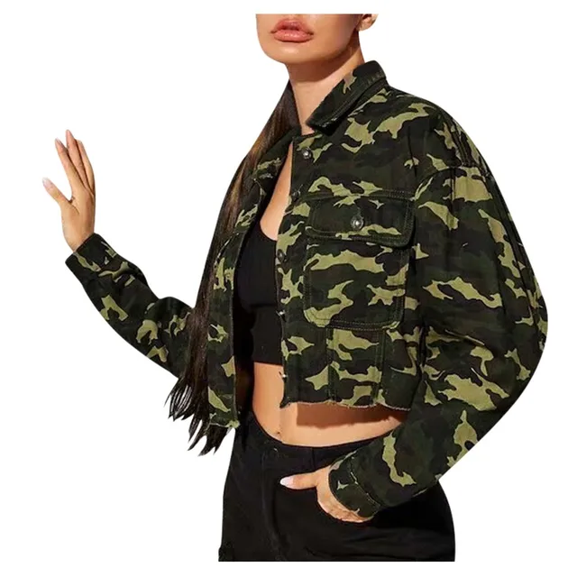 Women Cropped Camouflage Print Denim 