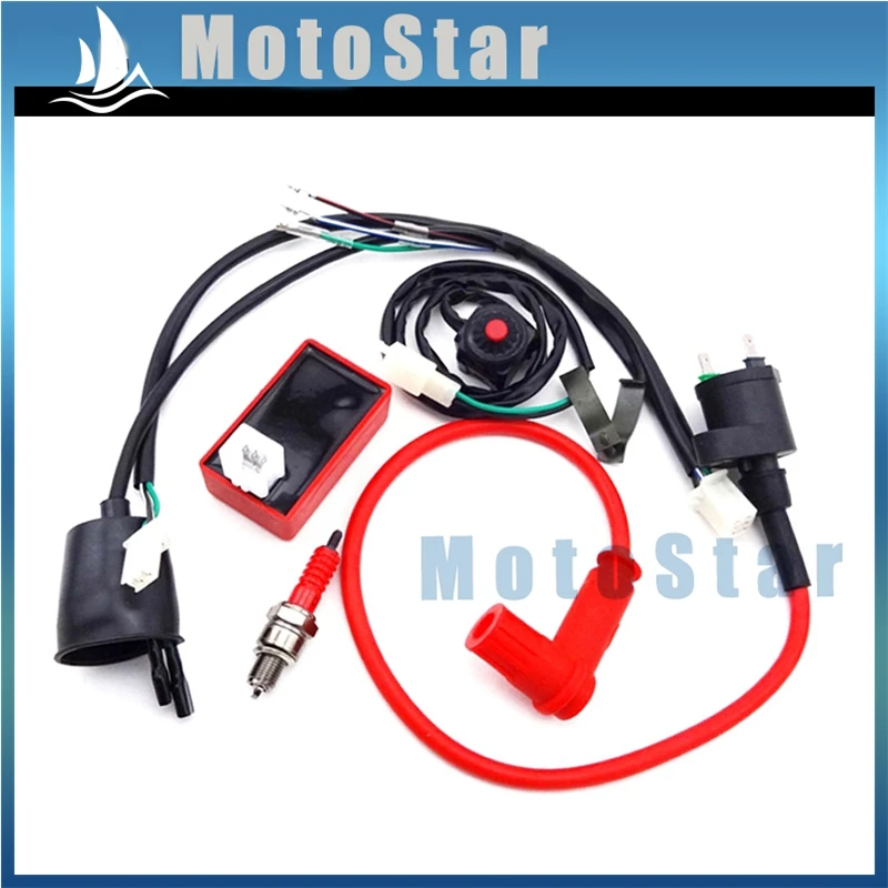 Жгут проводов+ выключатель+ катушка зажигания+ 5 Pin AC CDI Box+ A7TC Свеча зажигания для 50cc-160cc двигателя питбайк