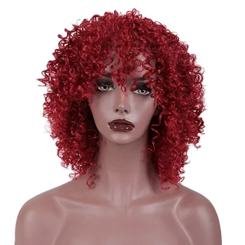 

LANLAN Africans Short curly hair Wine red Synthetic wig Explosive wig High quality high temperature fiber material