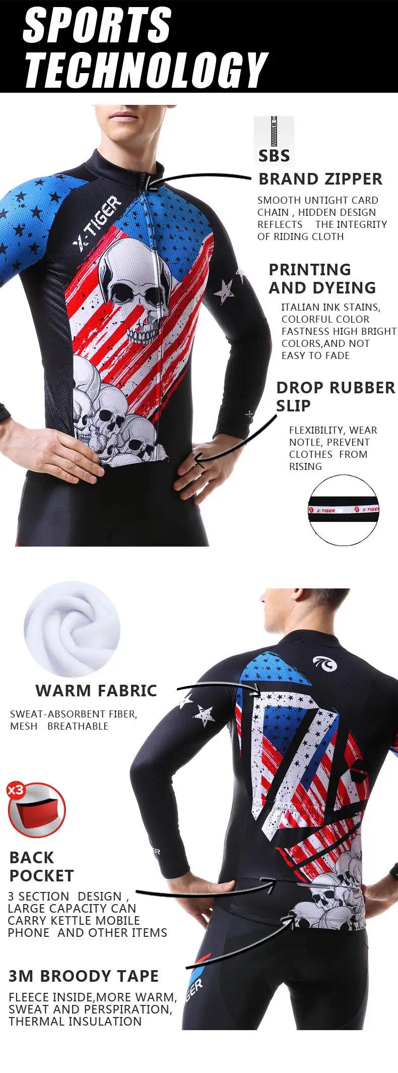 X-TIGER Pro Winter Long Sleeve Cycling Jersey Thermal Fleece MTB Bike Cycling Clothing Bicycle Wear Ropa Ciclismo Invierno