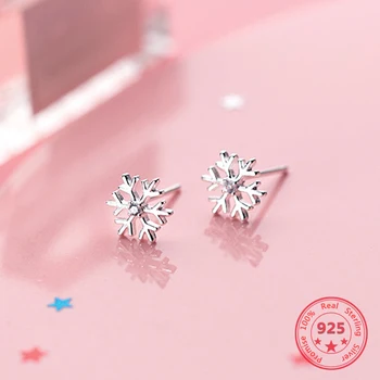 

100% 925 Sterling Silver Korean Version Snowflake Zircon Jewelry Women's Stud Earrings Fashion Christmas Present
