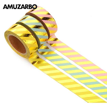 

Washi Masking tape 1 Roll 15mm*10M Bronzing Diagonal Stripes Colored Tape for DIY Journaling Scrapbook Crafts Gift Wrapping