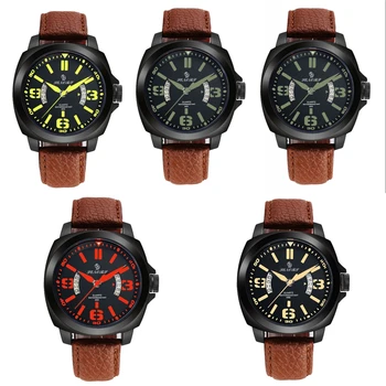 

SENORS Brown leather Watch Men quartz Brand Analog Military male Watches Men Sports army Watch Waterproof Relogio Masculino Gift