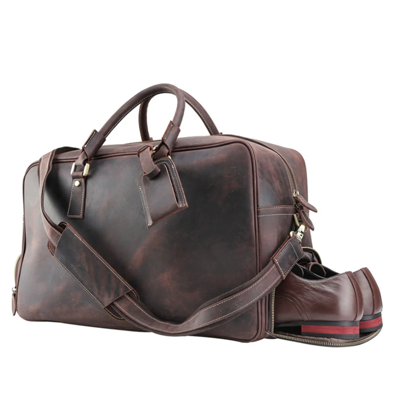 

Luufan Top Fashion Vintage Leather Travel Bag With Shoe Compartment Genuine Leather Travel Handbag Real Cowskin Brand Luxury Bag