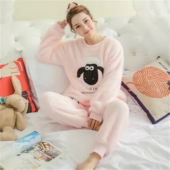 

Women Pajama Sets 2020 Autumn Winter Pajamas Flannel Cartoon Thick Warm Women Sleepwear Cute Animal Female Homewear sleepwear