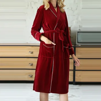 

Sexy women extra long bathrobe Silky Velvet robe Charming Women's Lengthened Casual Bathrobe Long Sleeved Robe Homewear#3