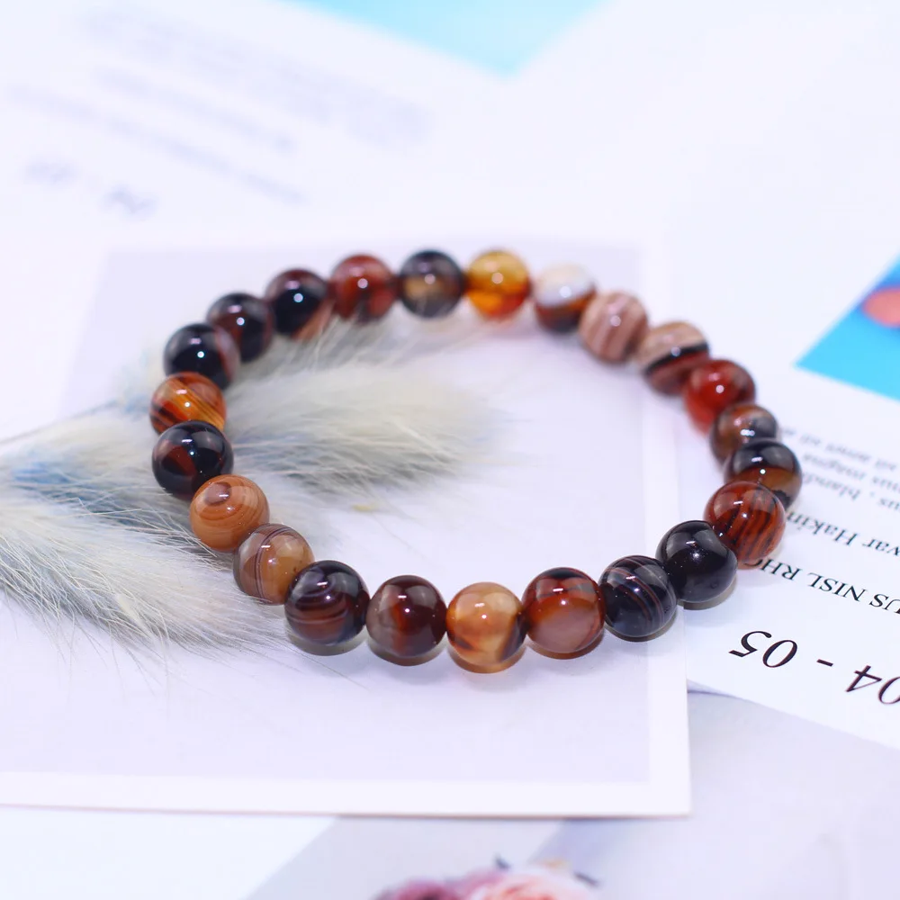 Модные мужские и женские браслеты из бисера с красным узором, летние простые эластичные браслеты для медитации, 8 мм, браслет из натурального камня