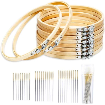 

LMDZ 3 Inch Round Embroidery Hoop Bamboo Circle Cross Stitch Hoop Ring with Embroidery Needle Large Eye Stitching Needles