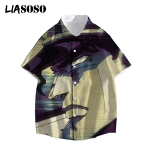 LIASOSO Cartoon Janpanese Men Casual Shirt Anime JoJo Bizarre Adventure Short-Sleeve Kujo Jotaro Streetwear 3D Print Tops