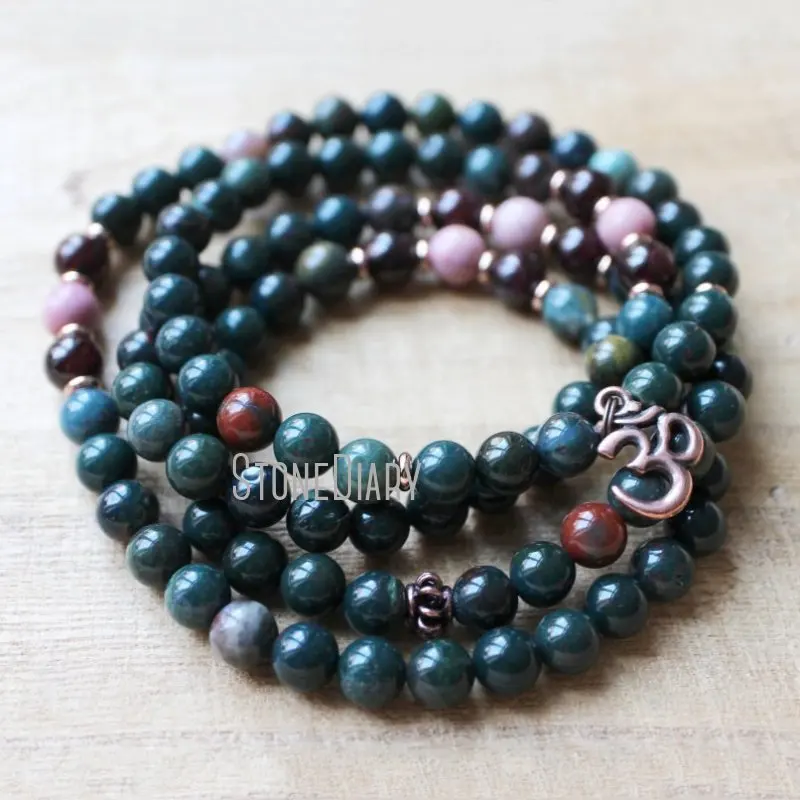 

WMB36758 Bloodstone Garnet Rhodonite Wrist Mala 108 Sacred Crystal Meditation Yoga Jewelry Regeneration Healing Longevity Detox